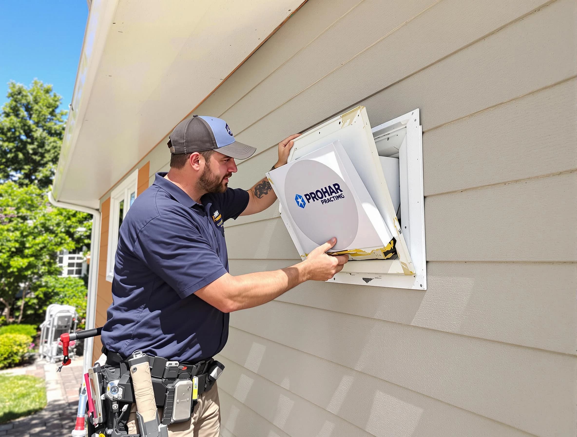 Everett Dryer Vent Cleaning technician installing a new protective dryer vent cover on a home in Everett
