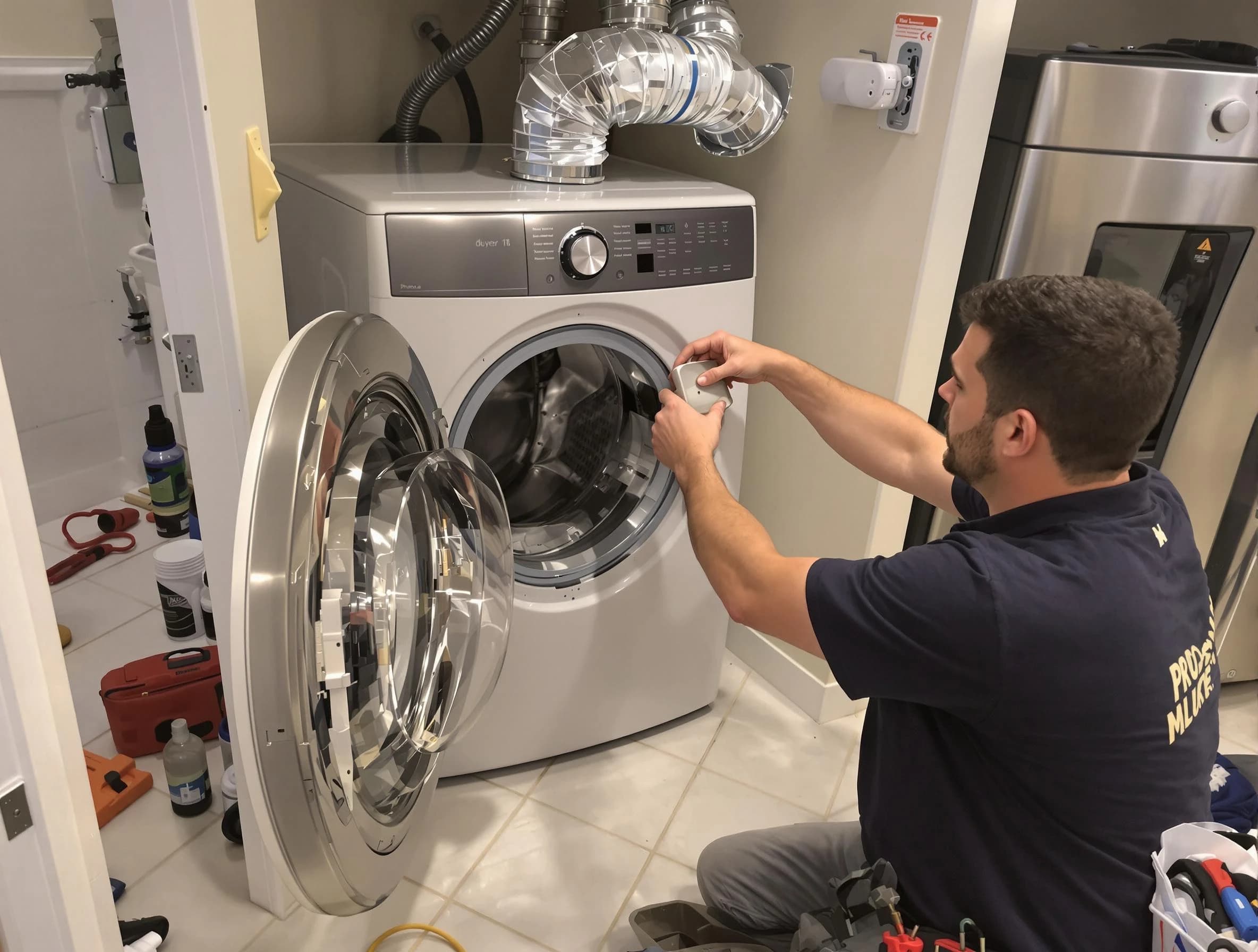 Everett Dryer Vent Cleaning technician performing precise dryer vent hose installation in Everett