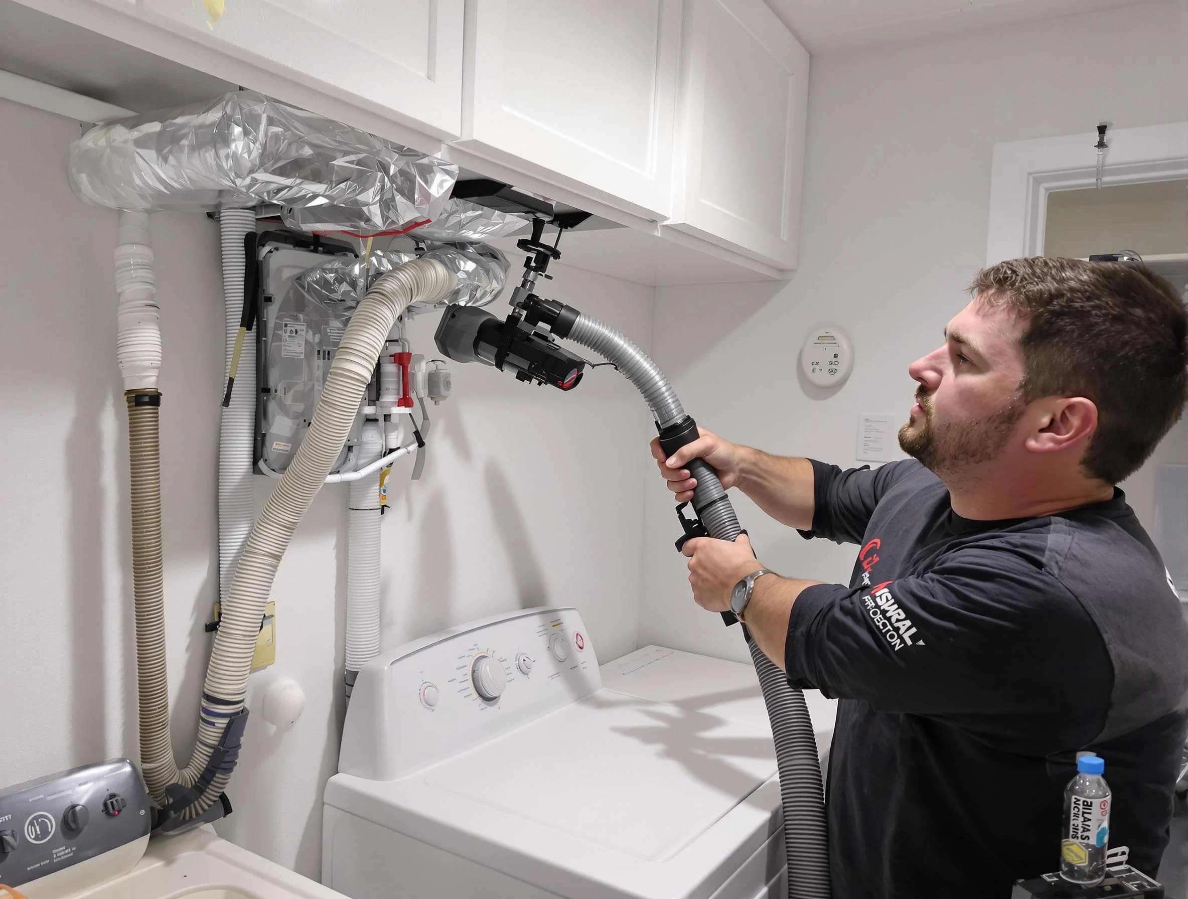 Everett Dryer Vent Cleaning certified technician performing safety-focused gas dryer vent cleaning in Everett
