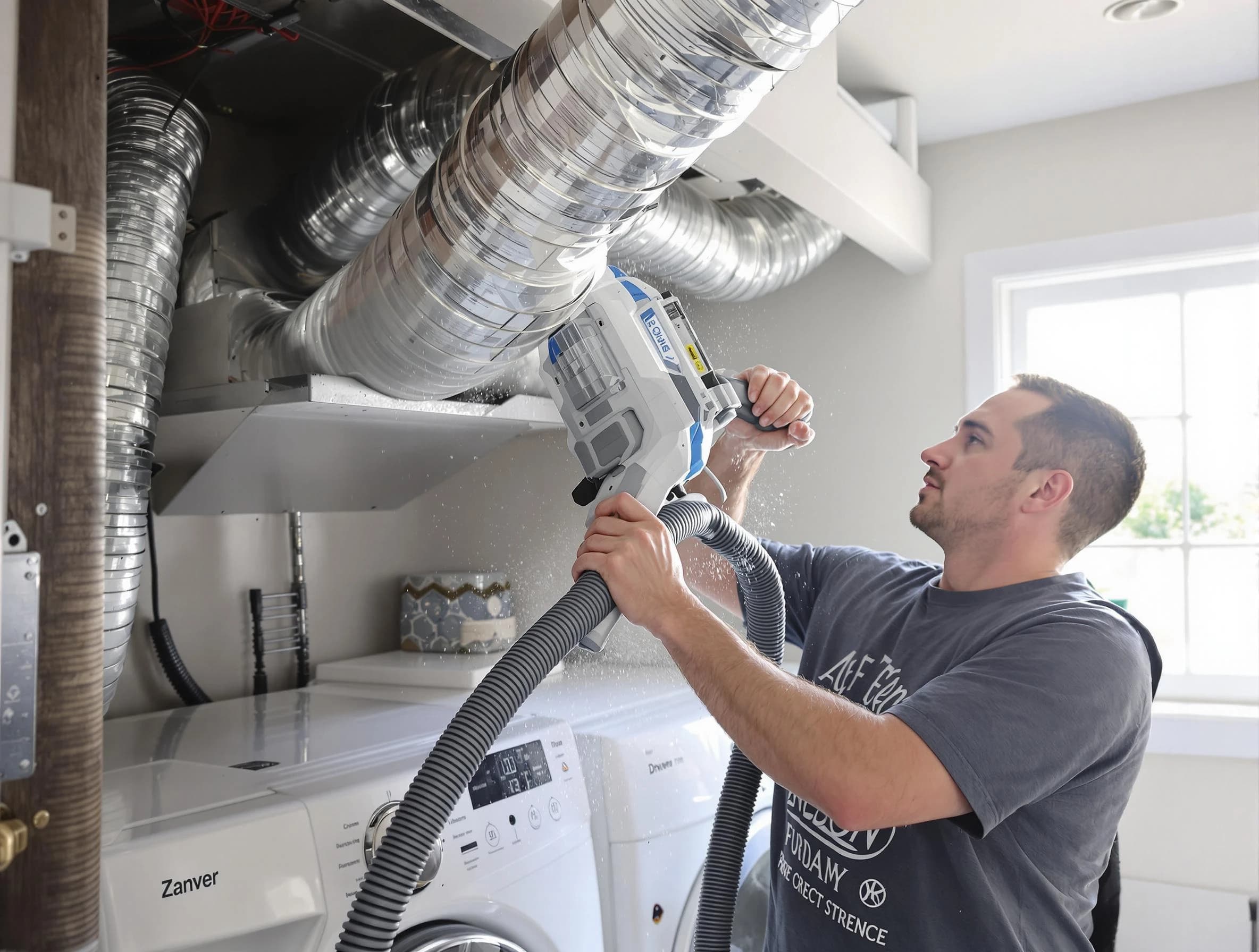Everett Dryer Vent Cleaning specialist cleaning deep within a dryer vent duct system in Everett
