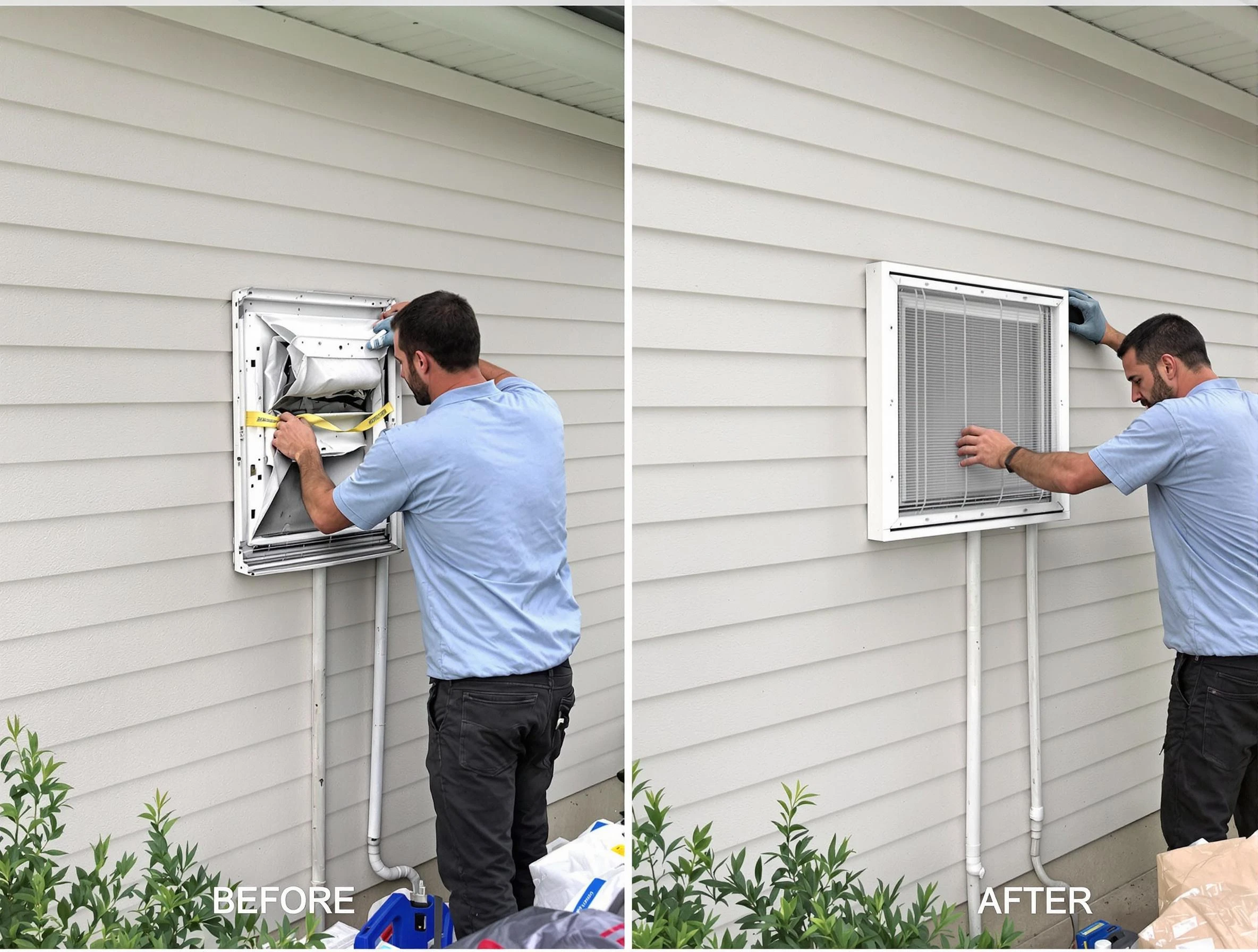 Everett Dryer Vent Cleaning technician installing high-quality dryer vent cover at a residential property in Everett